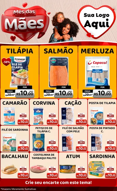Modelo de Encarte para Encarte Grande com o tema Mês das Mães para Peixaria