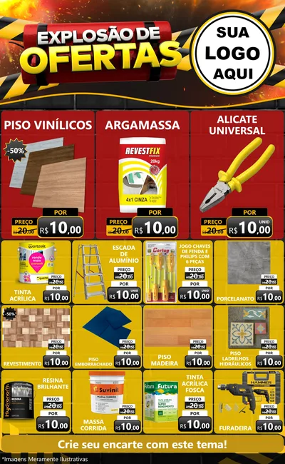 Modelo de Encarte para Encarte Grande com o tema Explosão de Ofertas para Material para Construção