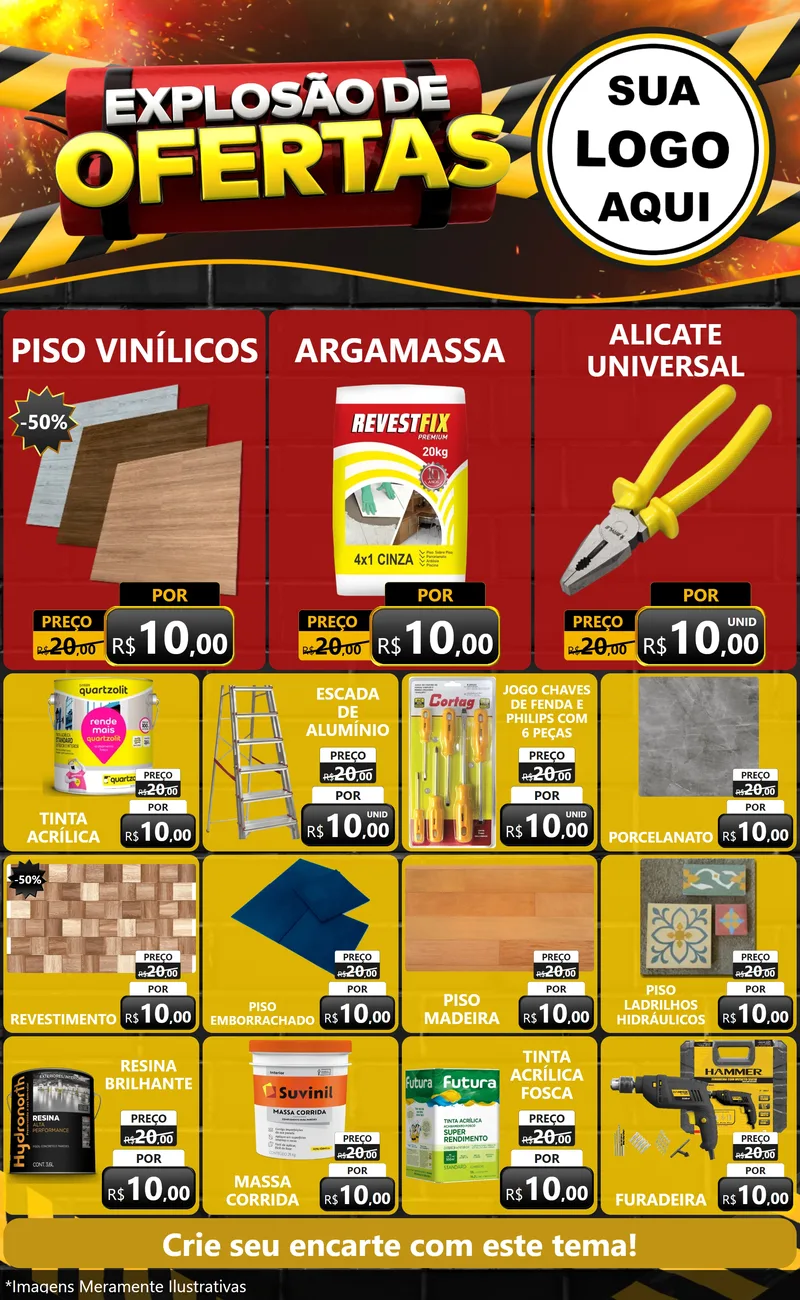 Modelo de Encarte para Encarte Grande com o tema Explosão de Ofertas para Material para Construção