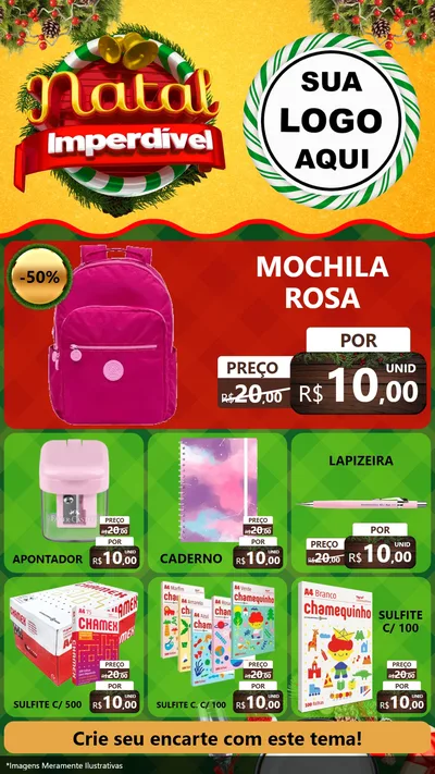 Modelo de Rede Social para Stories com o tema Natal Imperdível para Papelaria
