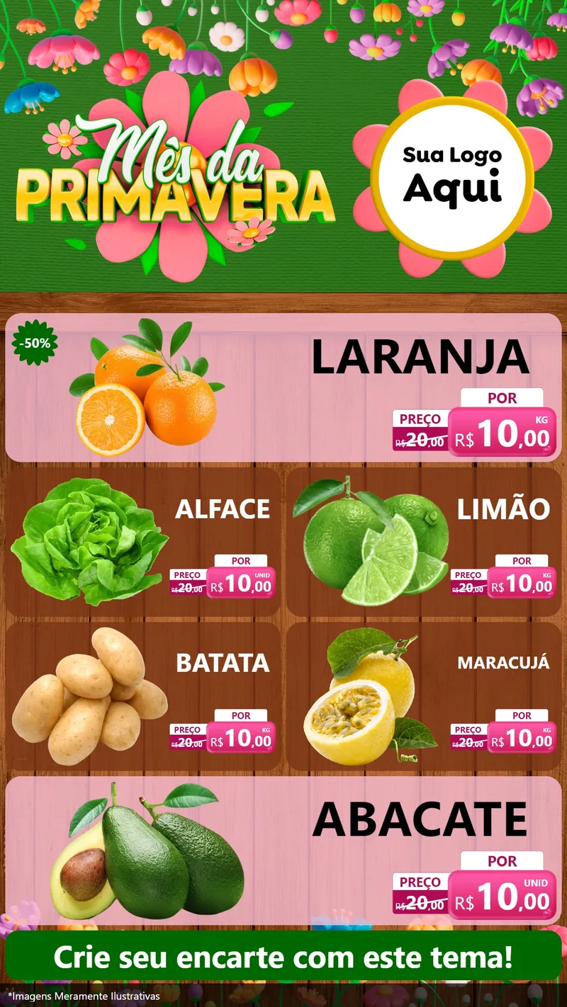 Modelo de TV para TV Vertical com o tema Mês da Primavera para Hortifrúti