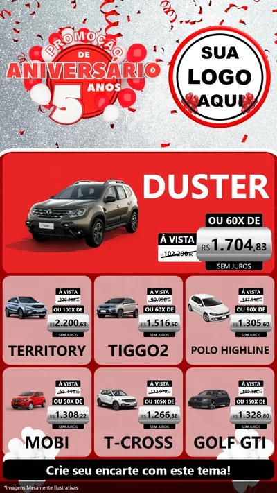 Modelo de Rede Social para Stories com o tema Promoção de Aniversário - 5 Anos para Concessionaria de Carros