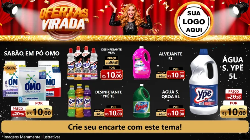 Modelo de TV para TV Horizontal com o tema Ofertas da Virada para Produtos de Limpeza