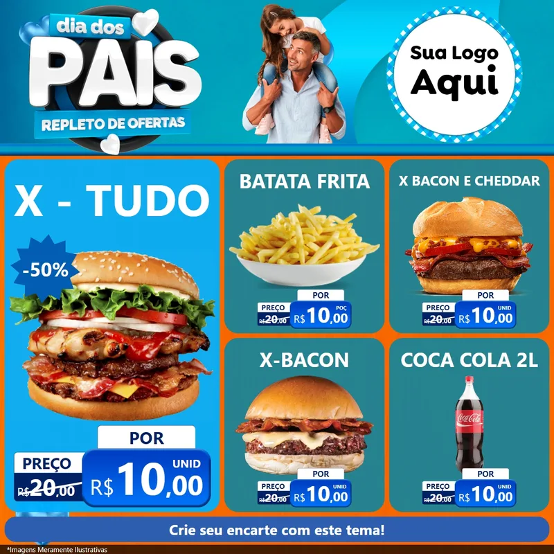 Modelo de Rede Social para Feed Facebook com o tema Dia Dos Pais Repleto de Ofertas para Hamburgueria