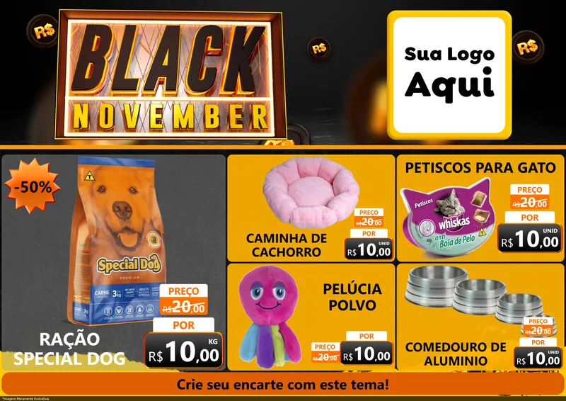 Modelo de Encarte para Encarte A4 Horizontal com o tema Black November para Pet Shop