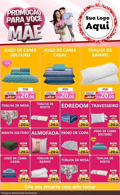 Modelo de Encarte para Encarte Grande com o tema Promoção Para Você Mãe para Cama, Mesa e Banho