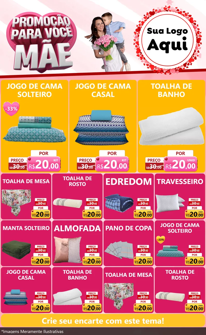 Modelo de Encarte para Encarte Grande com o tema Promoção Para Você Mãe para Cama, Mesa e Banho