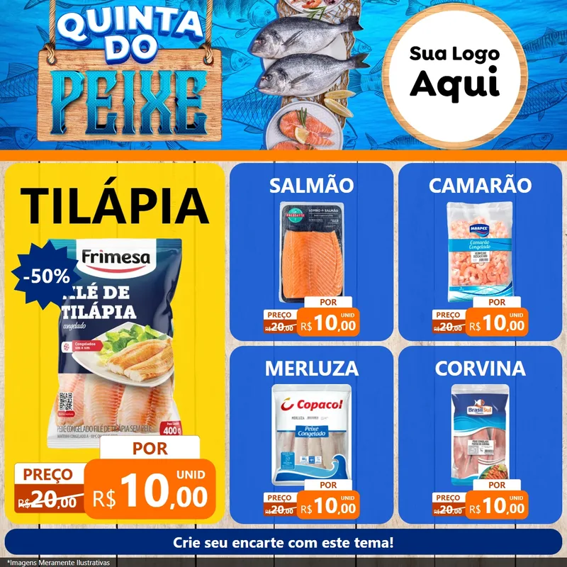 Modelo de Rede Social para Feed Facebook com o tema Quinta do Peixe para Peixaria