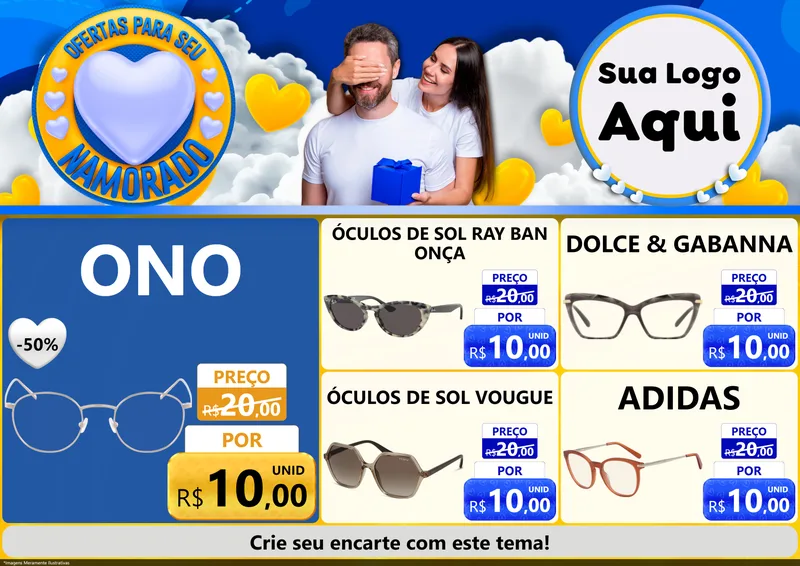 Modelo de Encarte para Encarte A4 Horizontal com o tema Ofertas Para Seu Namorado para Óticas