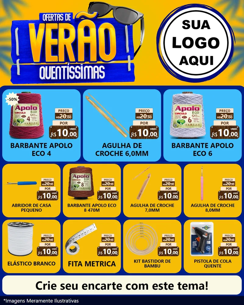 Modelo de Rede Social para Feed Instagram com o tema Ofertas de Verão Quentíssimas para Armarinho e Aviamentos