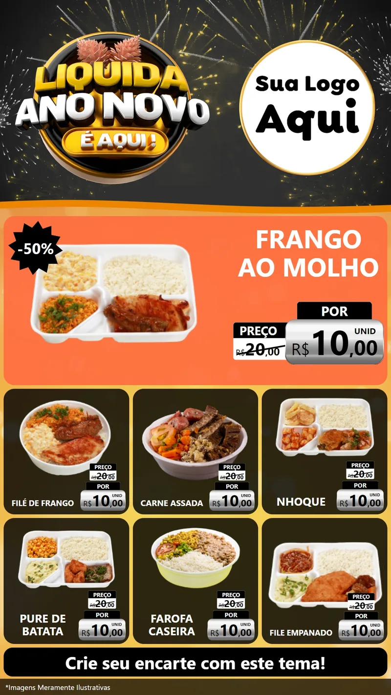 Modelo de Rede Social para Stories com o tema Liquida Ano Novo É Aqui! para Restaurante