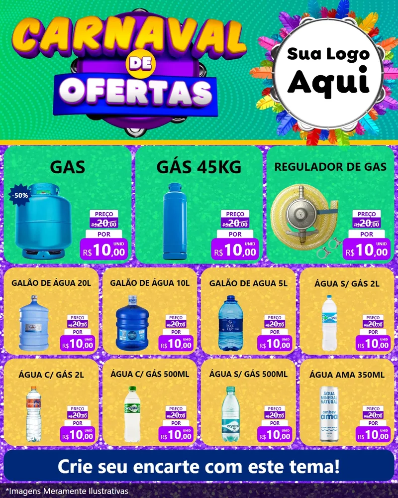 Modelo de Rede Social para Feed Instagram com o tema Carnaval de Ofertas para Água e gás