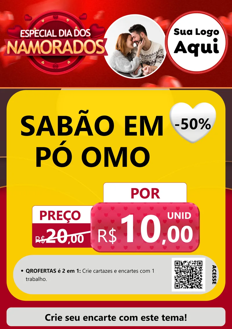 Modelo de Cartaz para Cartaz A4 Vertical com o tema Especial Dia Dos Namorados para Produtos de Limpeza