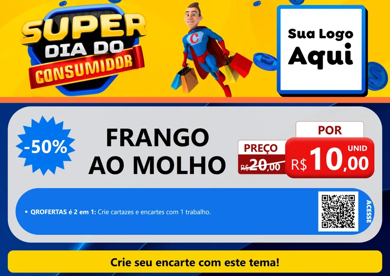 Modelo de Cartaz para Cartaz A4 Horizontal com o tema Super Dia do Consumidor para Restaurante