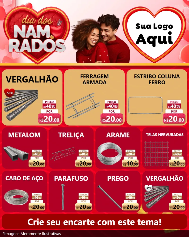 Modelo de Rede Social para Feed Instagram com o tema Dia dos Namorados para Ferragens