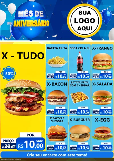 Modelo de Encarte para Encarte A4 Vertical com o tema Mês de Aniversário para Hamburgueria