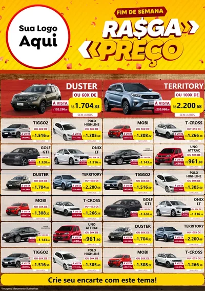 Modelo de Encarte para Encarte A4 Vertical com o tema Fim de Semana Rasga Preços para Concessionaria de Carros