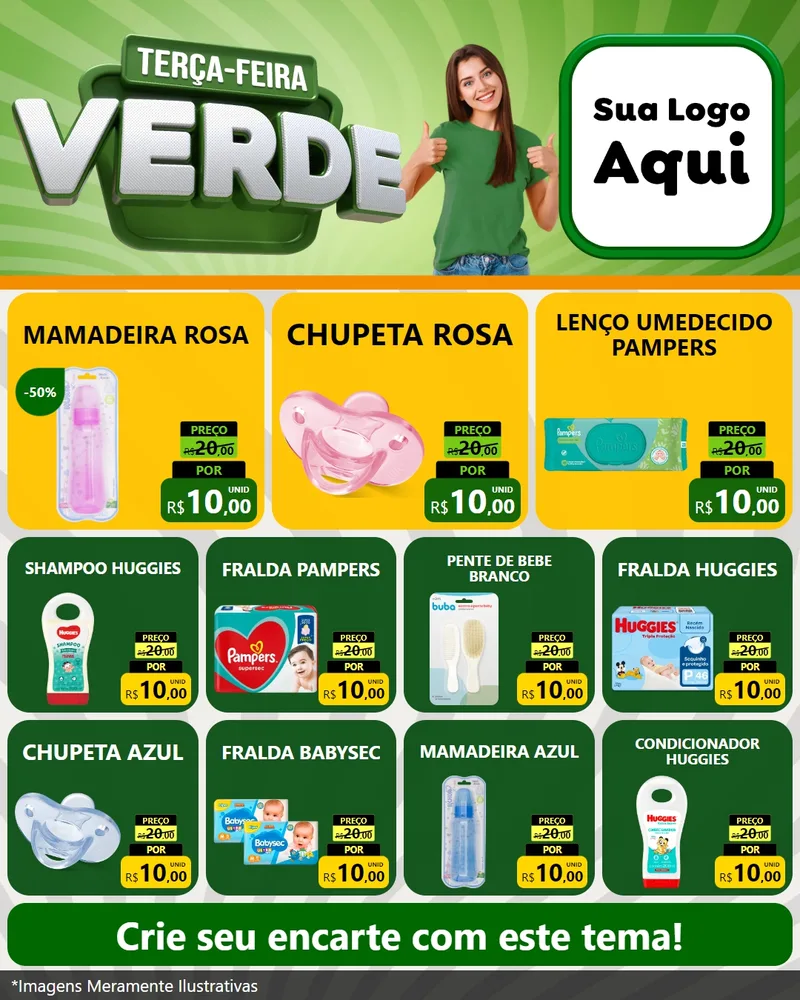 Modelo de Rede Social para Feed Instagram com o tema Terça - Feira Verde para Bebês