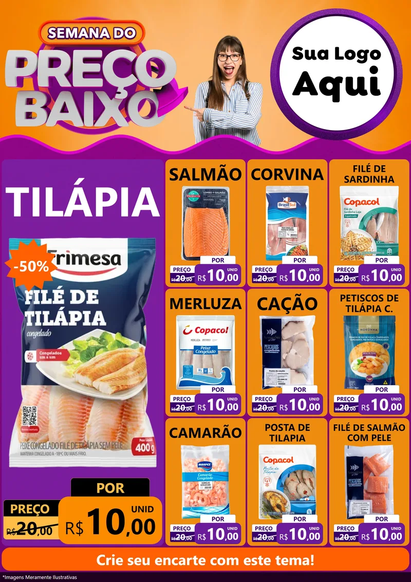 Modelo de Encarte para Encarte A4 Vertical com o tema Semana do Preço Baixo para Peixaria
