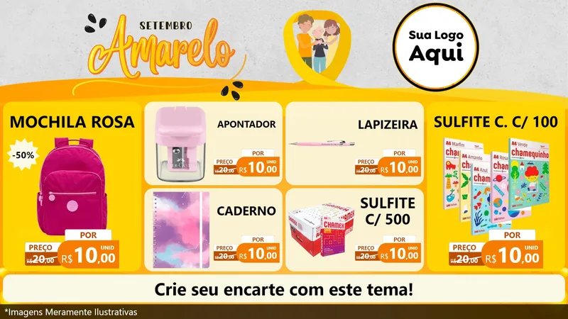Modelo de TV para TV Horizontal com o tema Setembro Amarelo para Papelaria