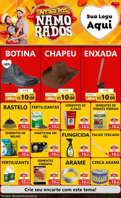 Modelo de Encarte para Encarte Grande com o tema Arraiá dos Namorados para Agropecuária