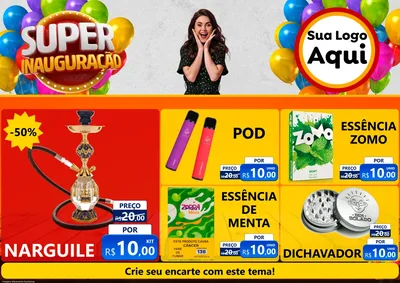 Modelo de Encarte para Encarte A4 Horizontal com o tema Super Inauguração para Tabacaria