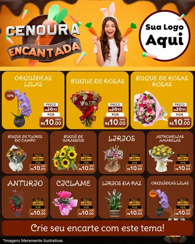 Modelo de Rede Social para Feed Instagram com o tema Cenoura Encantada - Páscoa para Floricultura e jardim