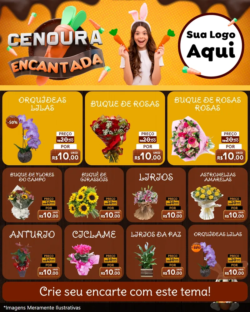 Modelo de Rede Social para Feed Instagram com o tema Cenoura Encantada - Páscoa para Floricultura e jardim