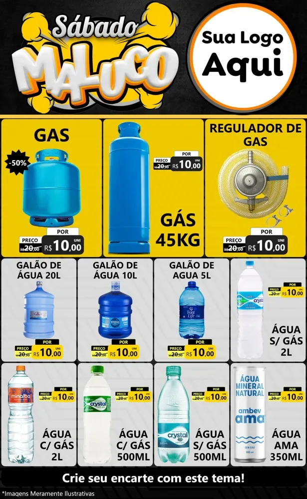 Modelo de Encarte para Encarte Grande com o tema Sábado Maluco para Água e gás