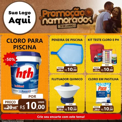 Modelo de Rede Social para Feed Facebook com o tema Promoção Namorados para Produtos para Piscina