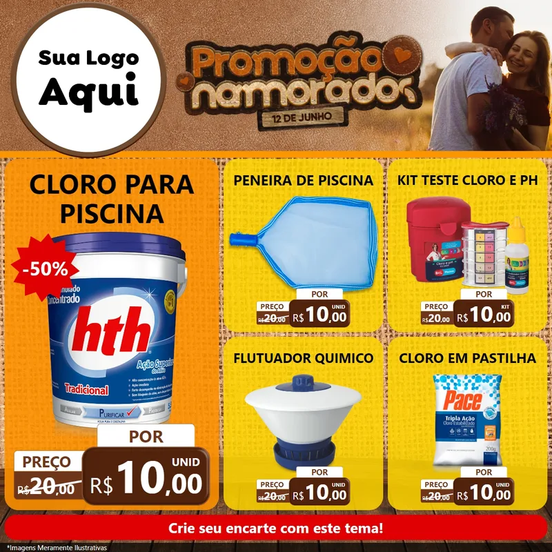 Modelo de Rede Social para Feed Facebook com o tema Promoção Namorados para Produtos para Piscina