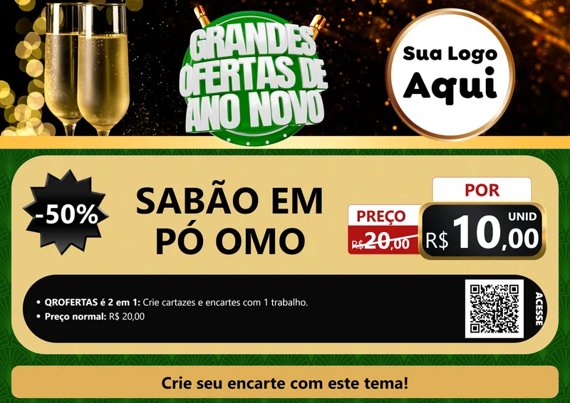 Modelo de Cartaz para Cartaz A4 Horizontal com o tema Grandes Ofertas de Ano Novo para Produtos de Limpeza