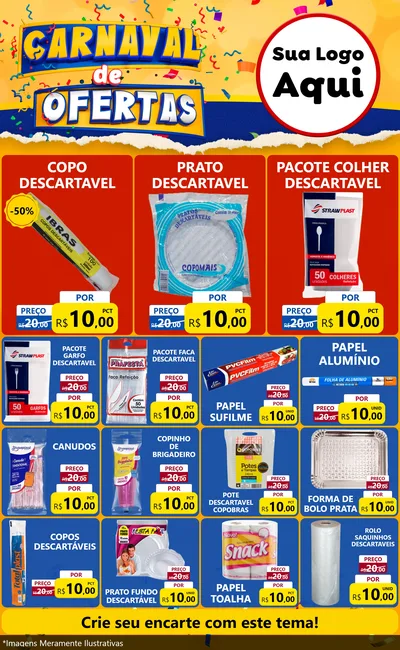 Modelo de Encarte para Encarte Grande com o tema Carnaval de Ofertas para Embalagens