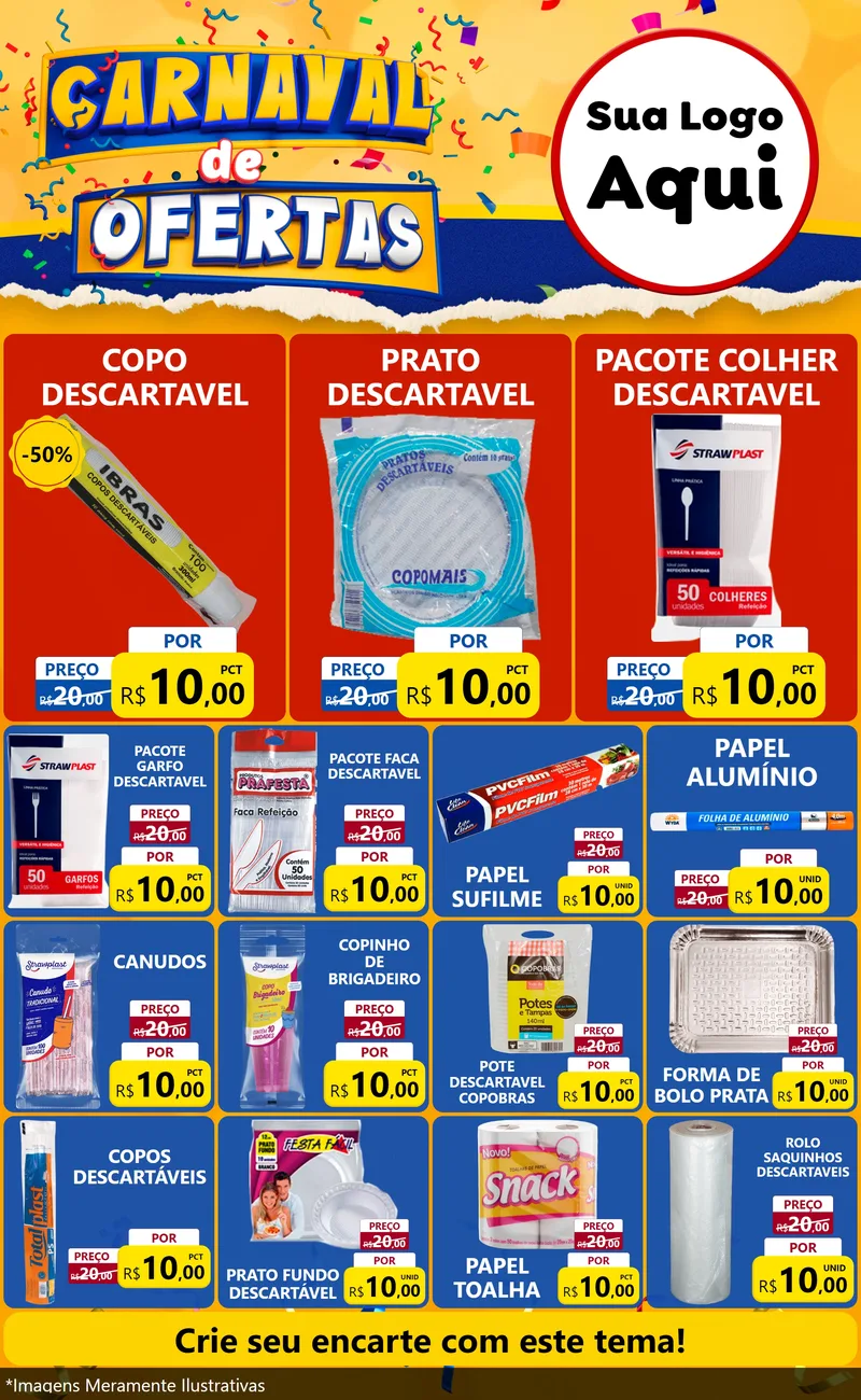 Modelo de Encarte para Encarte Grande com o tema Carnaval de Ofertas para Embalagens