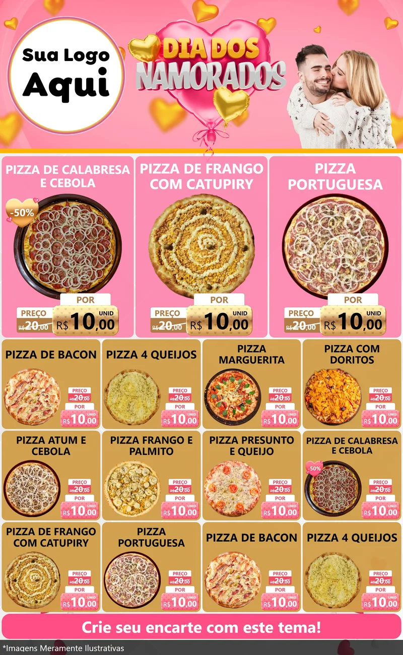 Modelo de Encarte para Encarte Grande com o tema Dia dos Namorados para Pizzaria
