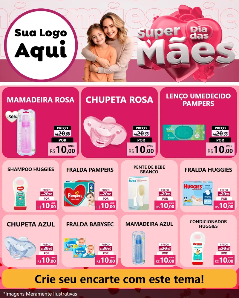 Modelo de Rede Social para Feed Instagram com o tema Super Dia Das Mães para Bebês