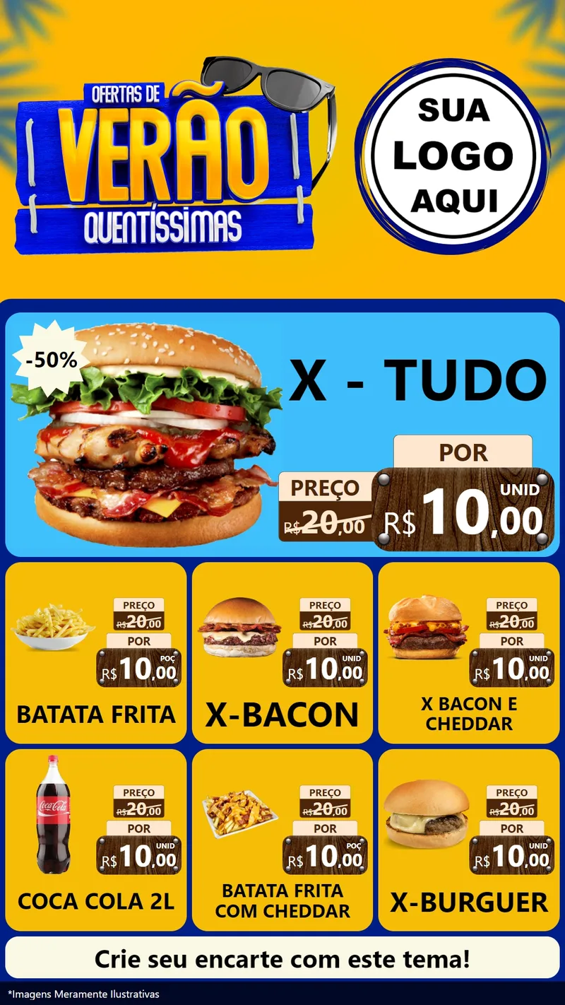 Modelo de Rede Social para Stories com o tema Ofertas de Verão Quentíssimas para Hamburgueria