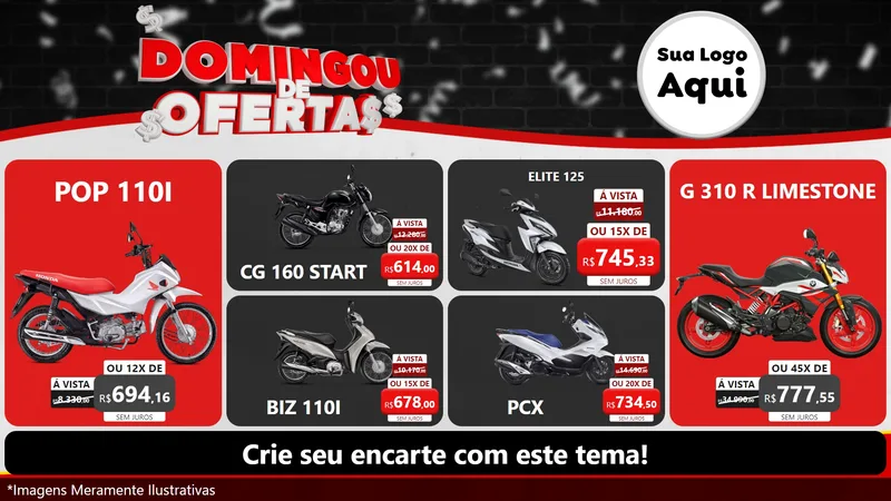 Modelo de TV para TV Horizontal com o tema Domingou de Ofertas para Concessionaria de Motos