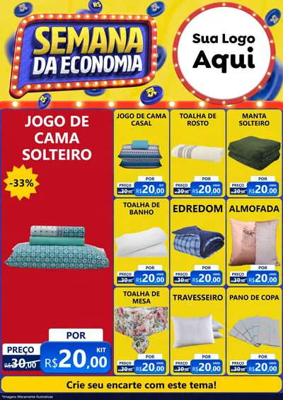 Modelo de Encarte para Encarte A4 Vertical com o tema Semana da Economia para Cama, Mesa e Banho