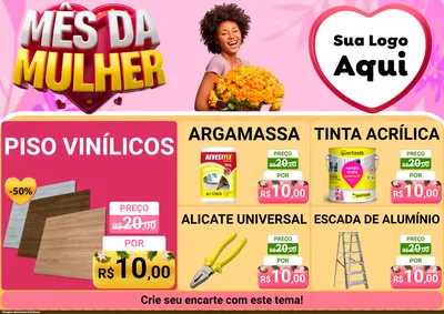 Modelo de Encarte para Encarte A4 Horizontal com o tema Mês da Mulher para Material para Construção