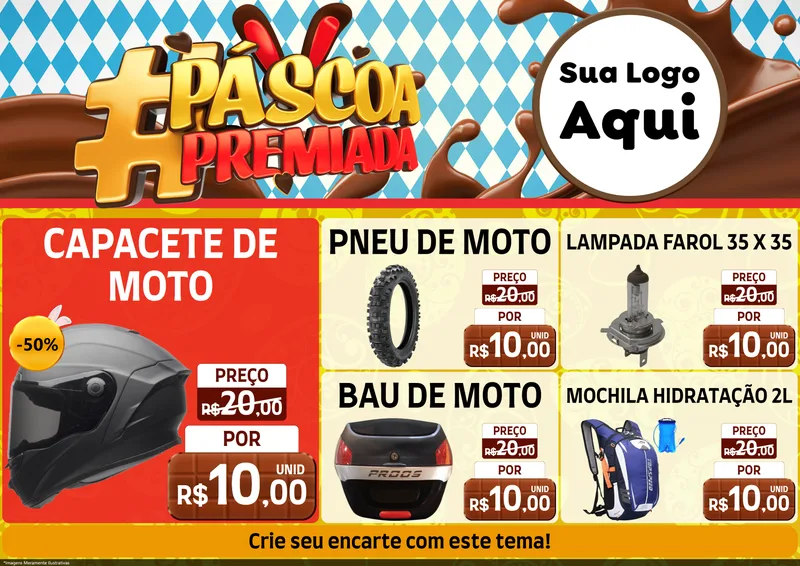 Modelo de Encarte para Encarte A4 Horizontal com o tema Páscoa Premiada para Moto peças