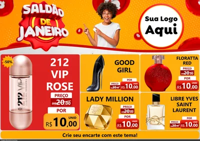 Modelo de Encarte para Encarte A4 Horizontal com o tema Saldão de Janeiro para Perfumes