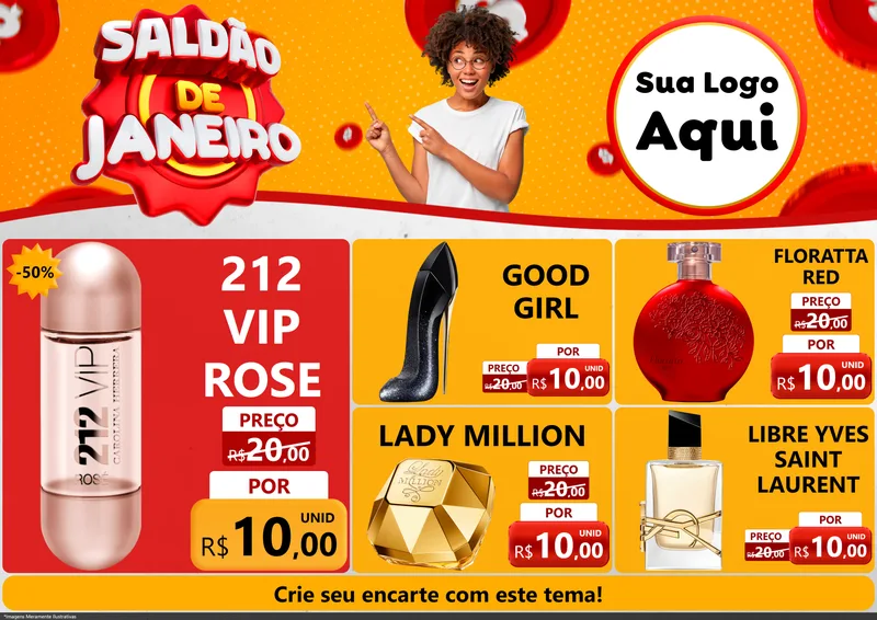 Modelo de Encarte para Encarte A4 Horizontal com o tema Saldão de Janeiro para Perfumes