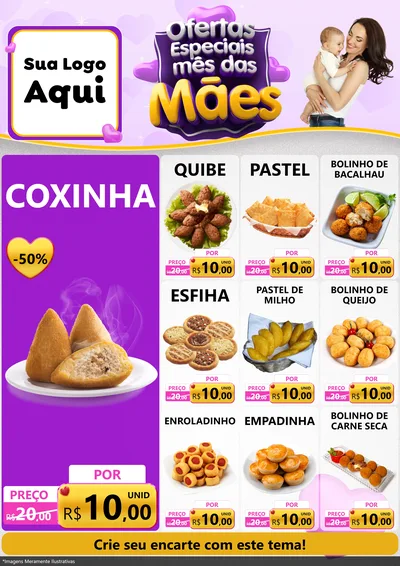 Modelo de Encarte para Encarte A4 Vertical com o tema Ofertas Especiais - Mês das Mães para Salgadaria