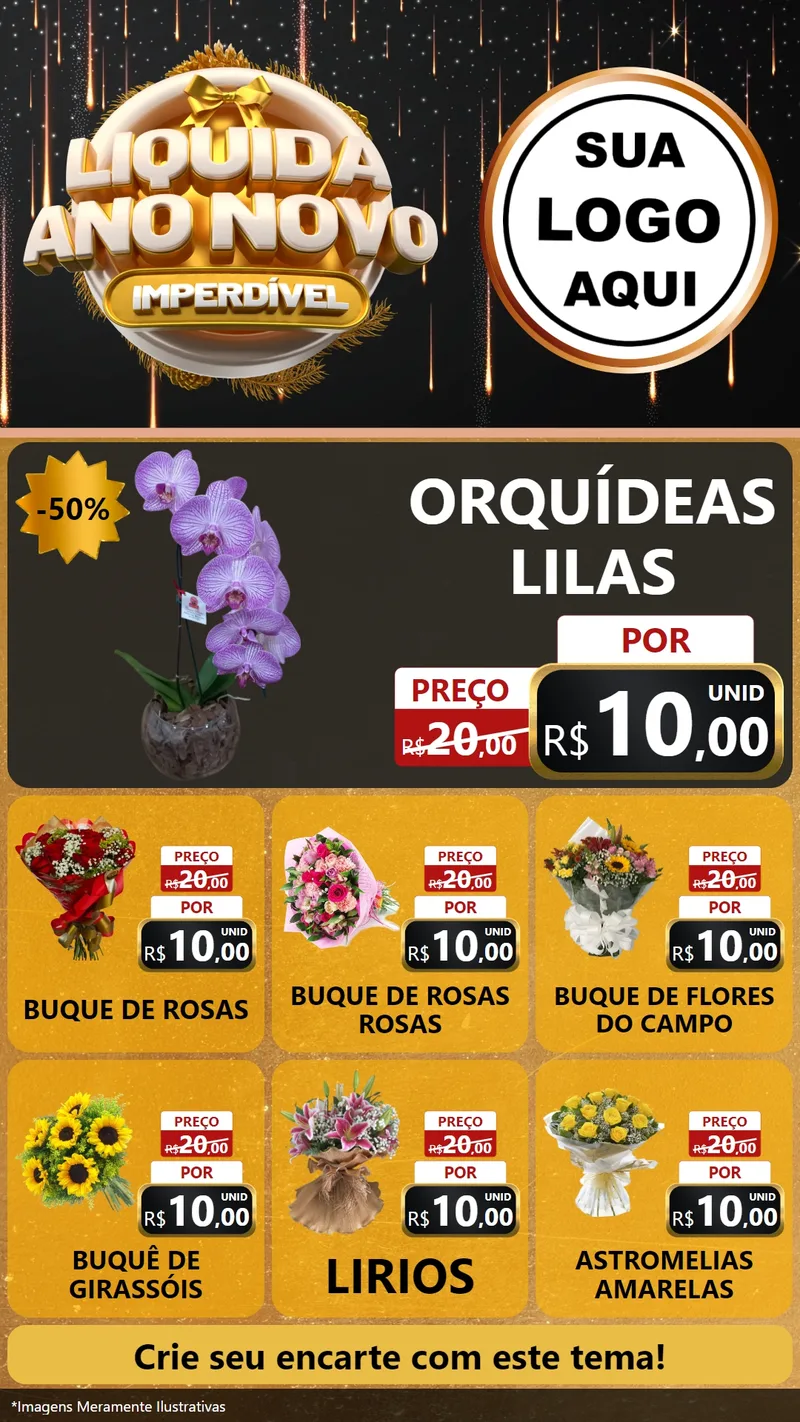 Modelo de Rede Social para Stories com o tema Liquida Ano Novo Imperdível para Floricultura e jardim