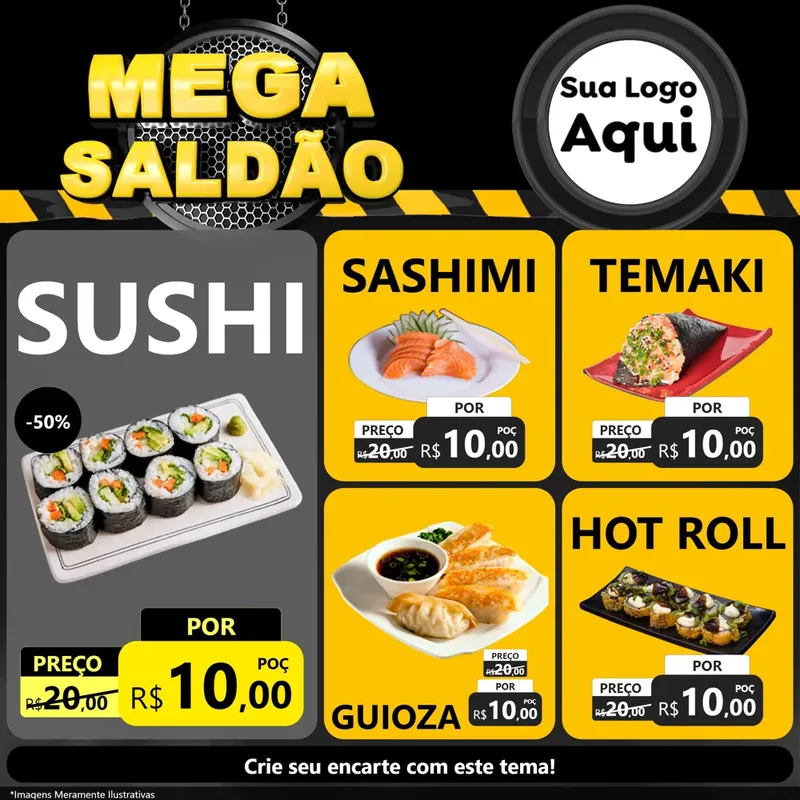 Modelo de Rede Social para Feed Facebook com o tema Mega Saldão para Comida japonesa