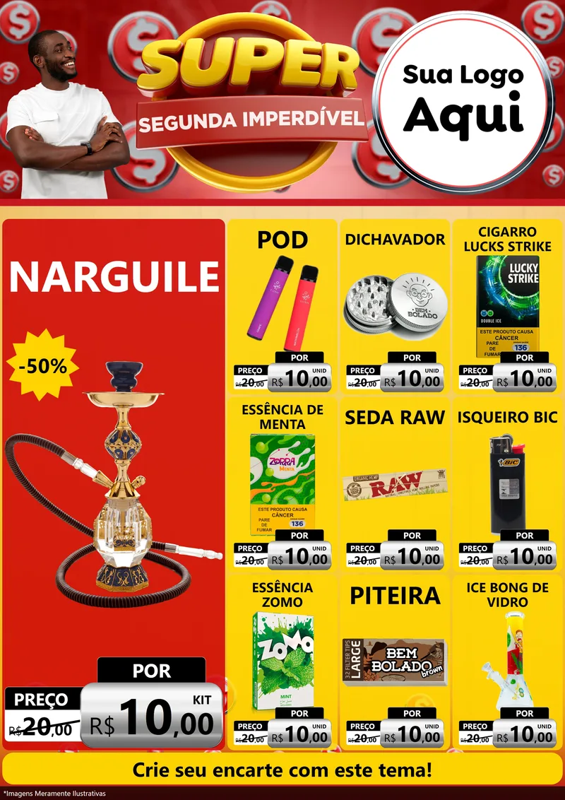 Modelo de Encarte para Encarte A4 Vertical com o tema Super Segunda Imperdível para Tabacaria