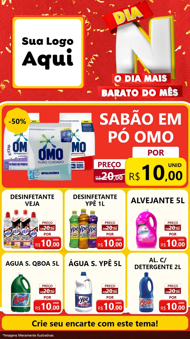 Modelo de Rede Social para Stories com o tema Dia N o Dia Mais Barato do Mês para Produtos de Limpeza