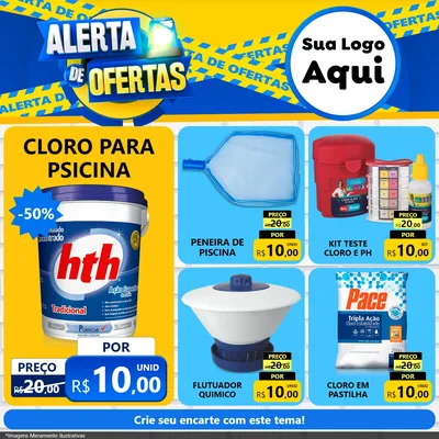 Modelo de Rede Social para Feed Facebook com o tema Alerta de Ofertas para Produtos para Piscina