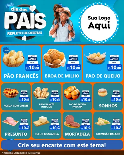 Modelo de Rede Social para Feed Instagram com o tema Dia Dos Pais Repleto de Ofertas para Padaria